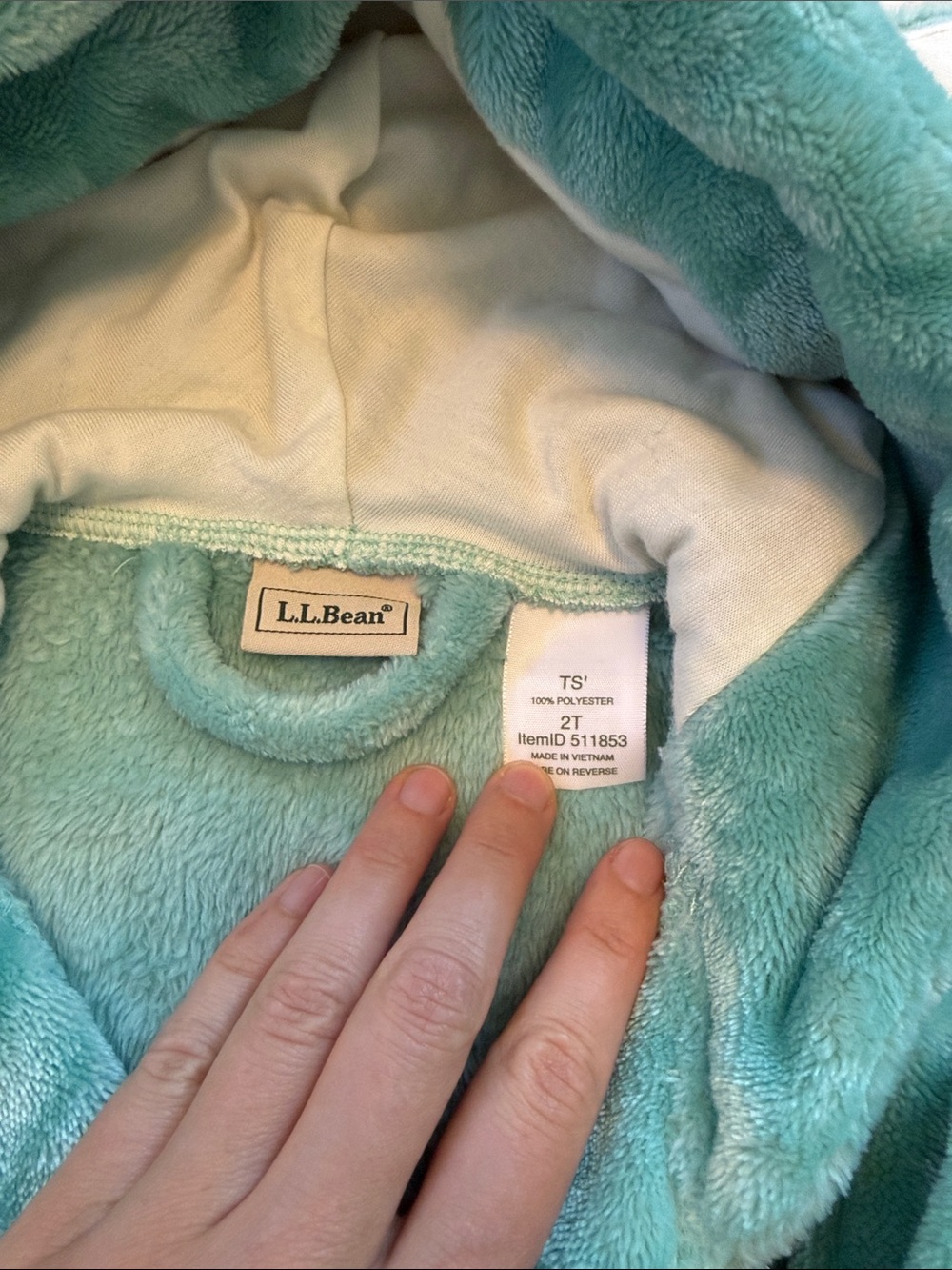 L.L. Bean Plush Kids Hooded Bathrobe with Bunny Ears - Teal 2T - Picture 2 of 3